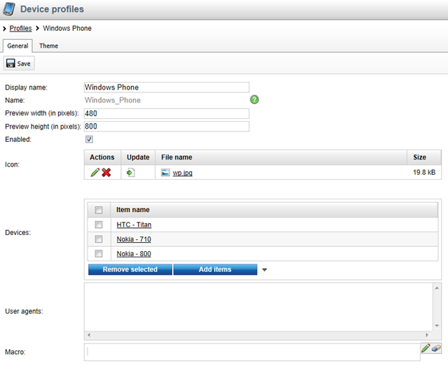 Device profile form
