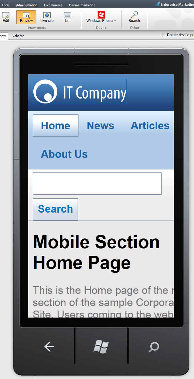 Windows Phone device profile Windows Phone device profile