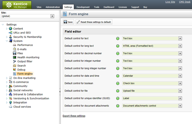 Form engine settings Form engine settings