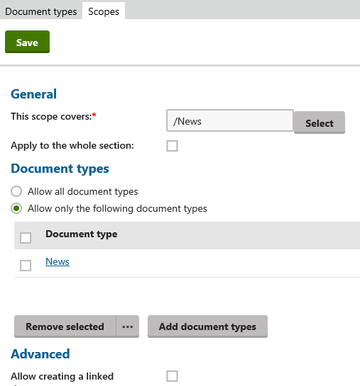 Document type scopes