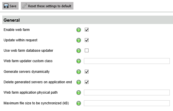 Web farm synchronization settings