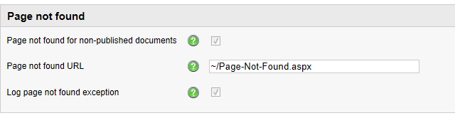 Page not found settings Page not found settings