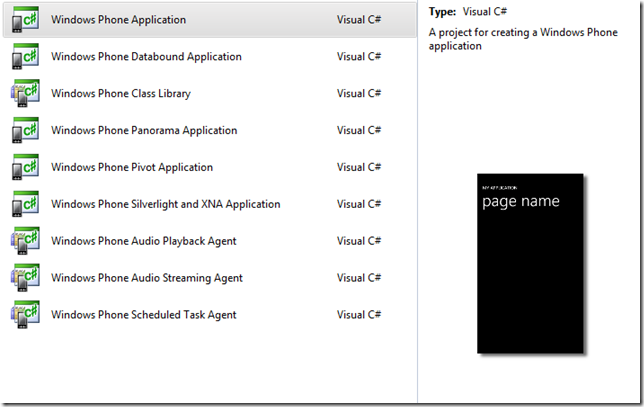 Windows Phone templates