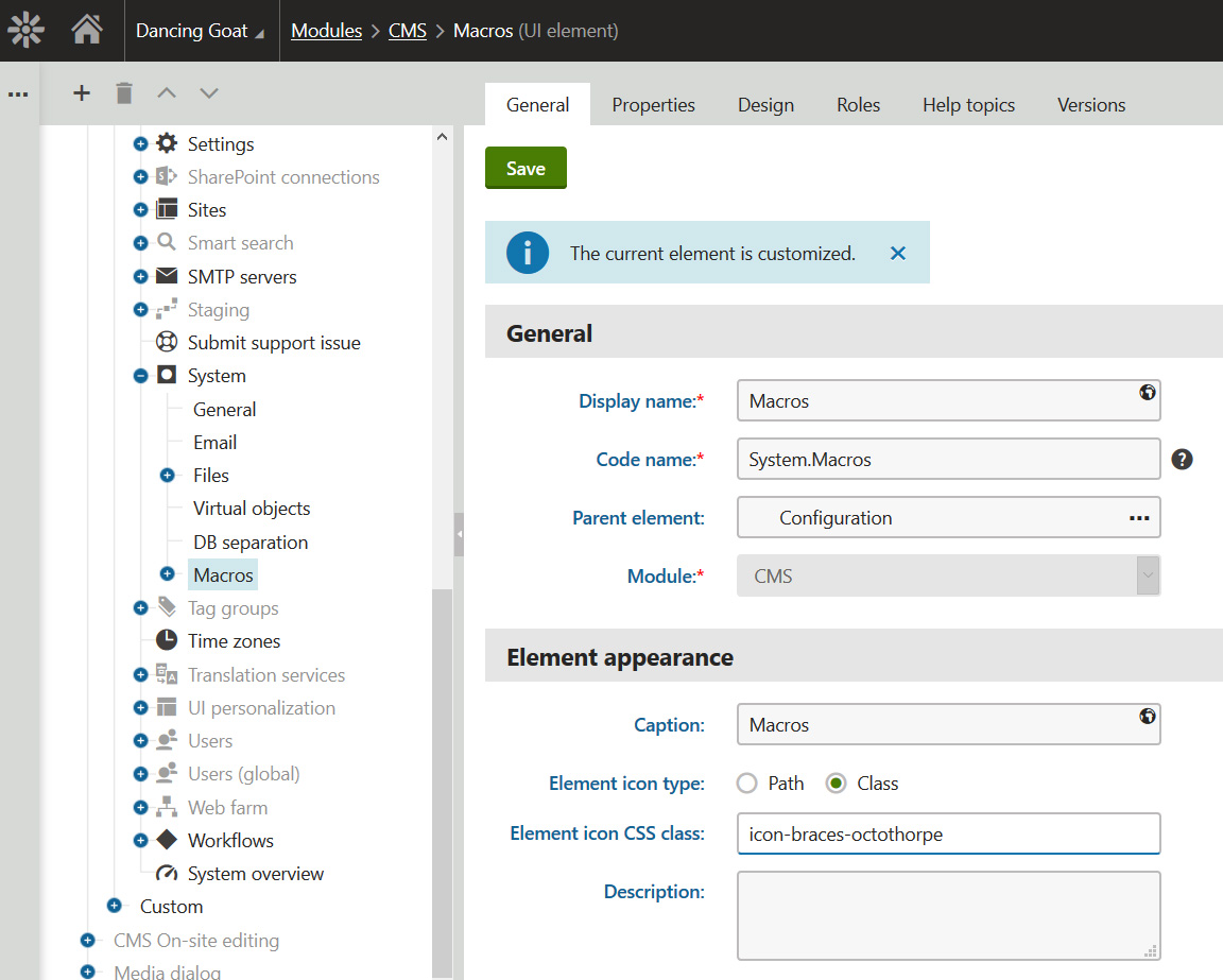 Customize the macro module