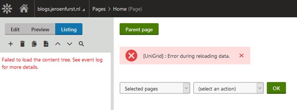 Failed to load the content tree