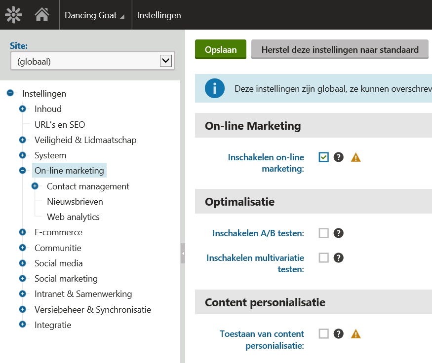Online marketing instelling