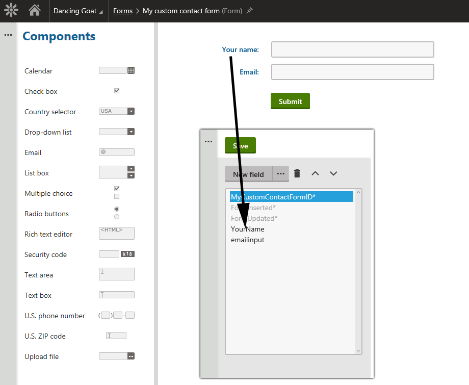 Form fields reflect form builder