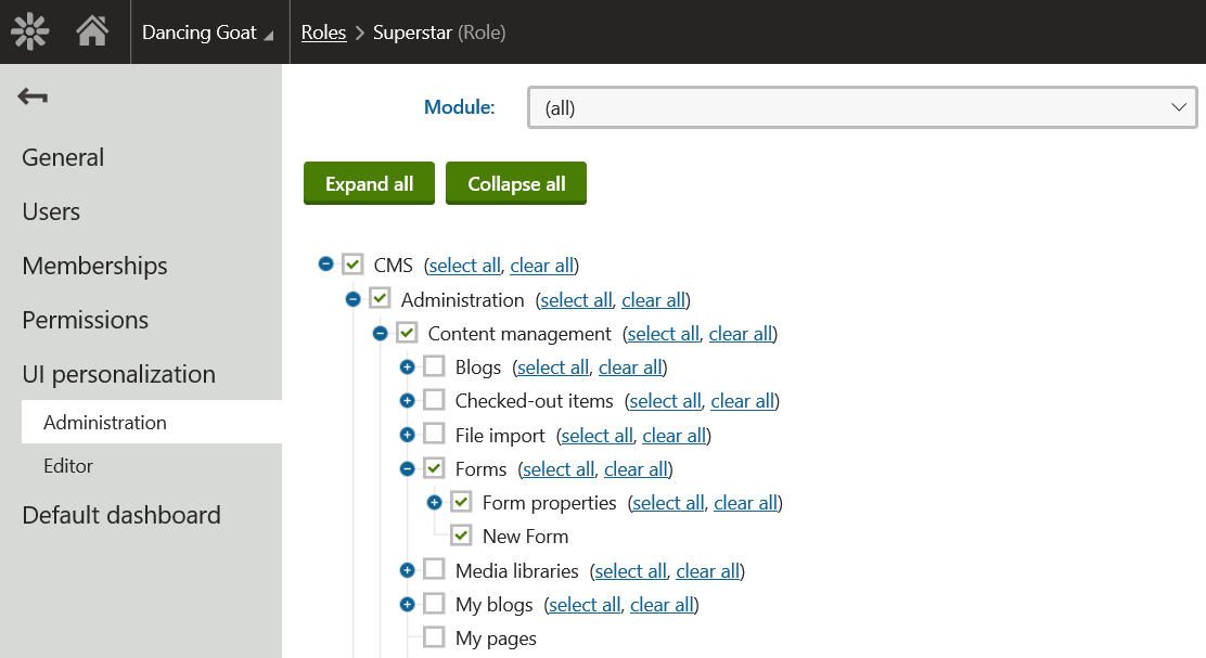 Enable UI personalization for Forms module